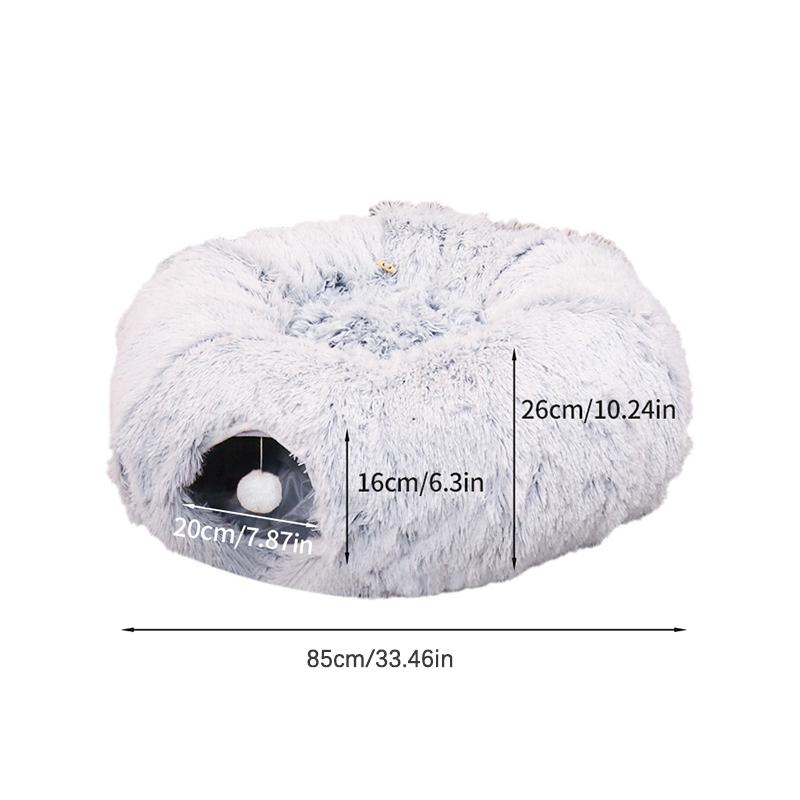 2-In-1 Foldable Warm Plush Cat Bed Donut Shaped Indoor Playing Sleeping Integrated Expand Cat Tunnel Playful Kittens Accessories