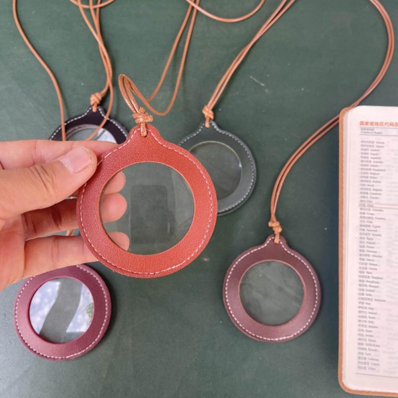 Lightweight Magnifying Glass Pendant Leather Strap Necklace Magnifier Pendant Gift for Grandparents, Adults and Kids