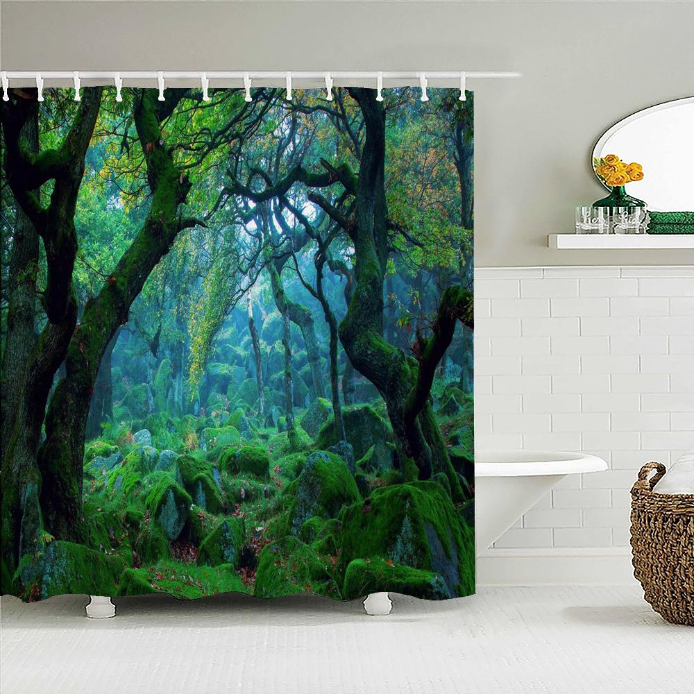 3d Printing Green Forest Waterfall Shower Curtains Waterproof Bathroom Curtain With Hooks Bath Curtain 180*200 Polyester Fabri