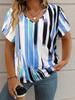T-shirt Women's Summer Leisure Elegant V-neck Short Sleeve Art Stripe Pattern Top Loose Casual Wear Ladies T-shirt