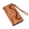 Chinese Style Leather Wallet for Women,Grain Cowhide Long Zip Around Wallet Large Capacity Tri-Fold Clutch Vintage Purse