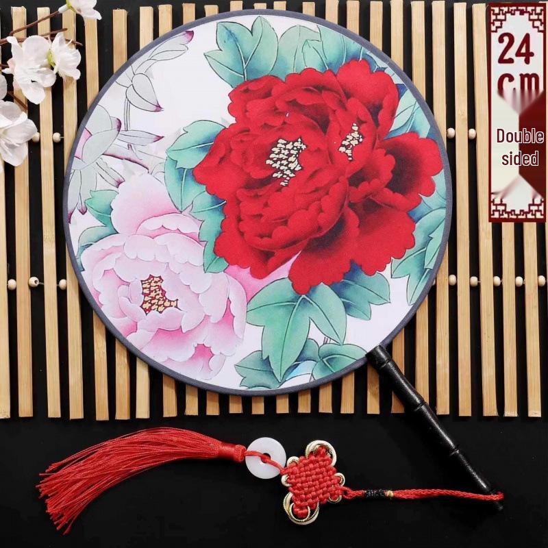 Neuer doppelseitiger runder Cheongsam Performance Tanzfächer