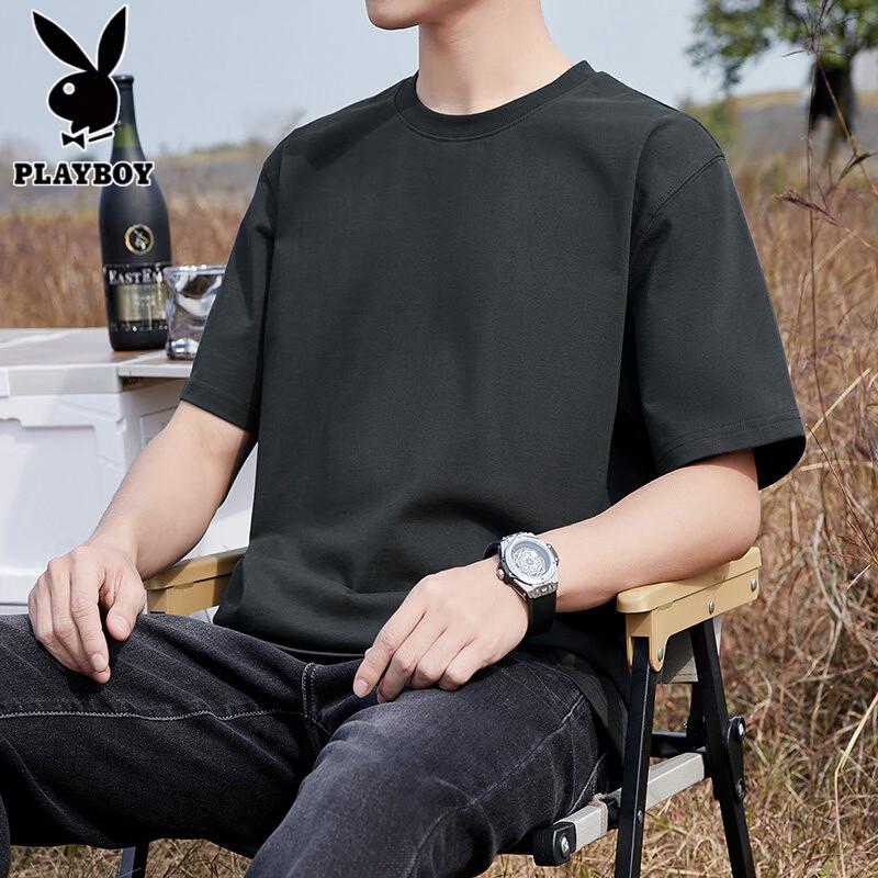 PLAYBOY Men s Pure Cotton Loose Short Sleeve T-Shirt L