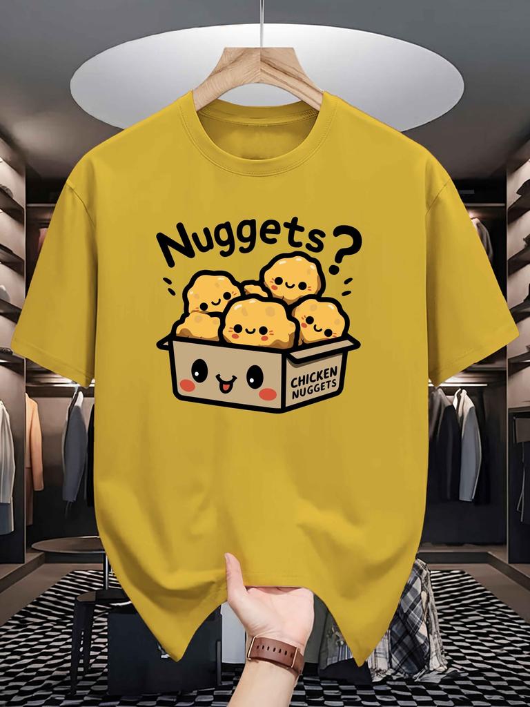Unisex Crew Neck Tee Chicken Nuggets Cute Cartoon Graphic Print Soft Cotton Loose Short Sleeve Summer Casual Male Streetwear Tops