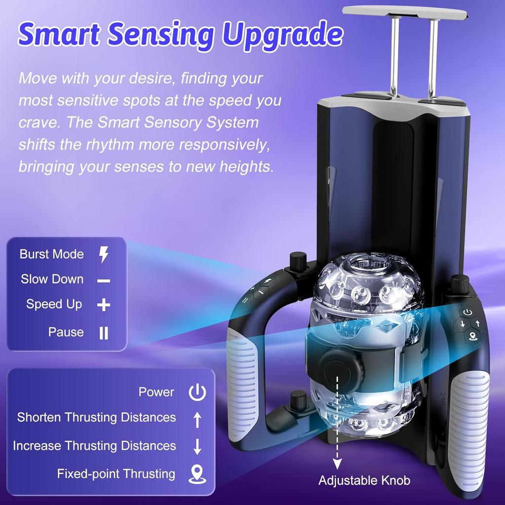 Male Masturbators Adults Sex Toy for Men Hands Free Pocket Pussy with Thrusting Distance Automatic Masturbators with Foldable Handle Blowjob Machine