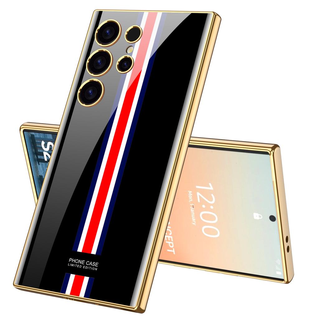 For Samsung Galaxy S24 S23 Ultra Plus Case Luxury Electroplated Painted Pattern Glossy Glass Shockproof Hard Cover Accessories