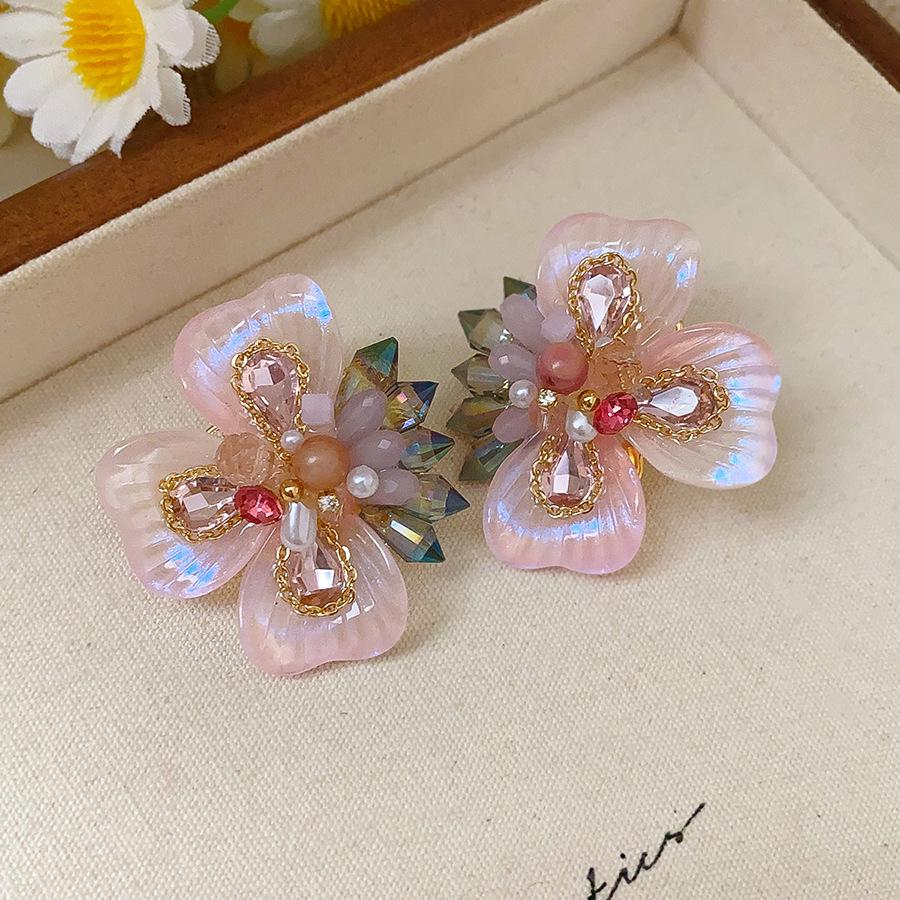 Mori Style Silver Needle Floral Glass Grape Tassel Earrings – Elegant High-End Design