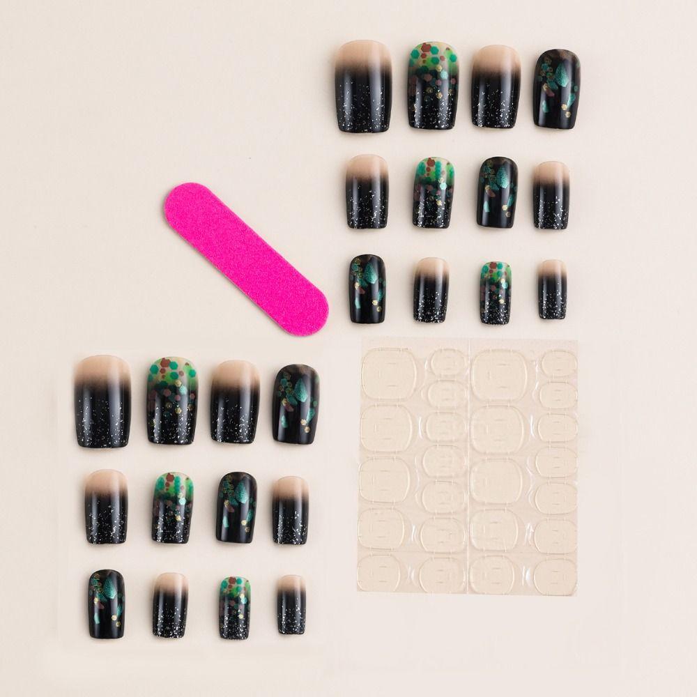 Long Square Fake Nials White Edge Nail Tips Fashion False Nails  Women Girls