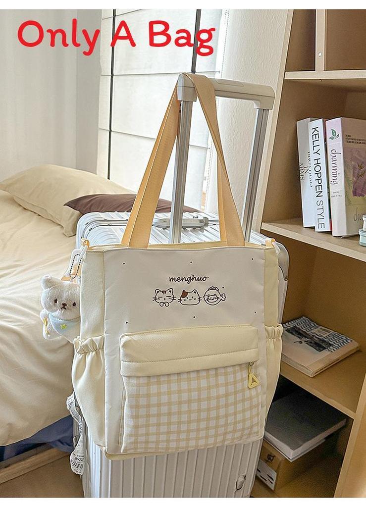 Cute Cat Pattern Crossbody Bag For Students With Embroidery And Zipper Closure
