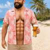 Funny 3D Print Muscle Belly Graphic T Shirt Men Hawaii Floral Leaf Pattern Casual Summer Short Sleeve Tops Beach Trip Pool Party