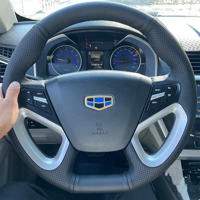 Genuine Leather Steering Wheel Cover for Geely Emgrand 14-16, New Emgrand EV Hand-Stitched Full Wrap