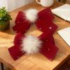Velvet Starry Sky Bow Hair Clip & Pom-Pom Hair Tie Set – Cute Korean Style Red Headband