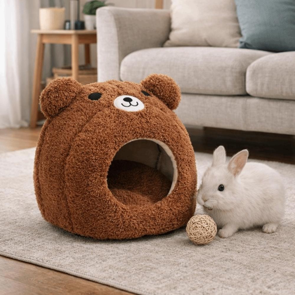 Cozy Cartoon Hamster Warm Nest Bear Shape Semi-enclosed Guinea Pig House Windproof Plush Hamster Cotton Nest Winter