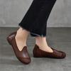 Johnature Vielseitige Retro Damen Slipper Echtes Leder Runde Zehenpartie Flache Schuhe mit flacher, weicher Sohle