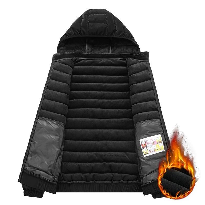 Light Thin Section of The Service Cotton Jacket Men's Models Winter Simple Solid Colour Removable Cap Thickened Hooded Jacket