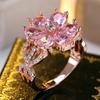 Vintage Female Pink Crystal Jewelry Cute Rose Gold Color Wedding Flower Rings For Women Luxury Engagement Valentines Day Gift