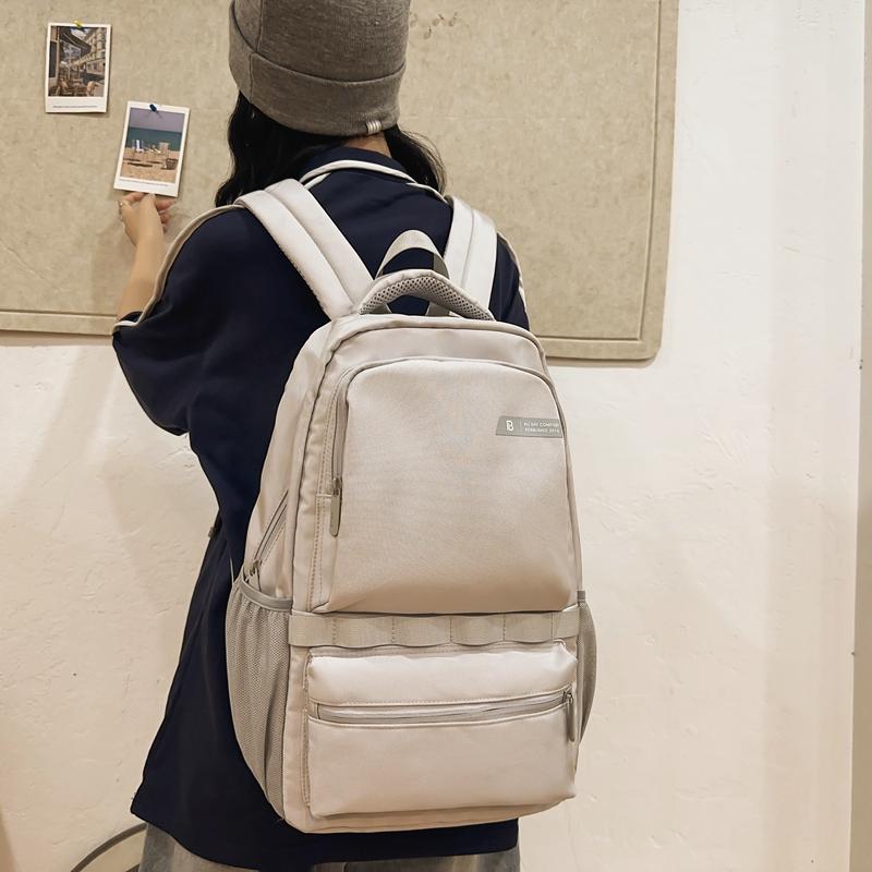 Men Solid Color Backpack Large Capacity Computer Bag Travel Couple Backpack Student Schoolbag