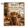 Thick Paper Monthly Planner 2027 Highland Cow Seasons Calendar, 12-Month Desk with Cute Art, Decorative Wall Hanging Daily Organizer for Home Office,