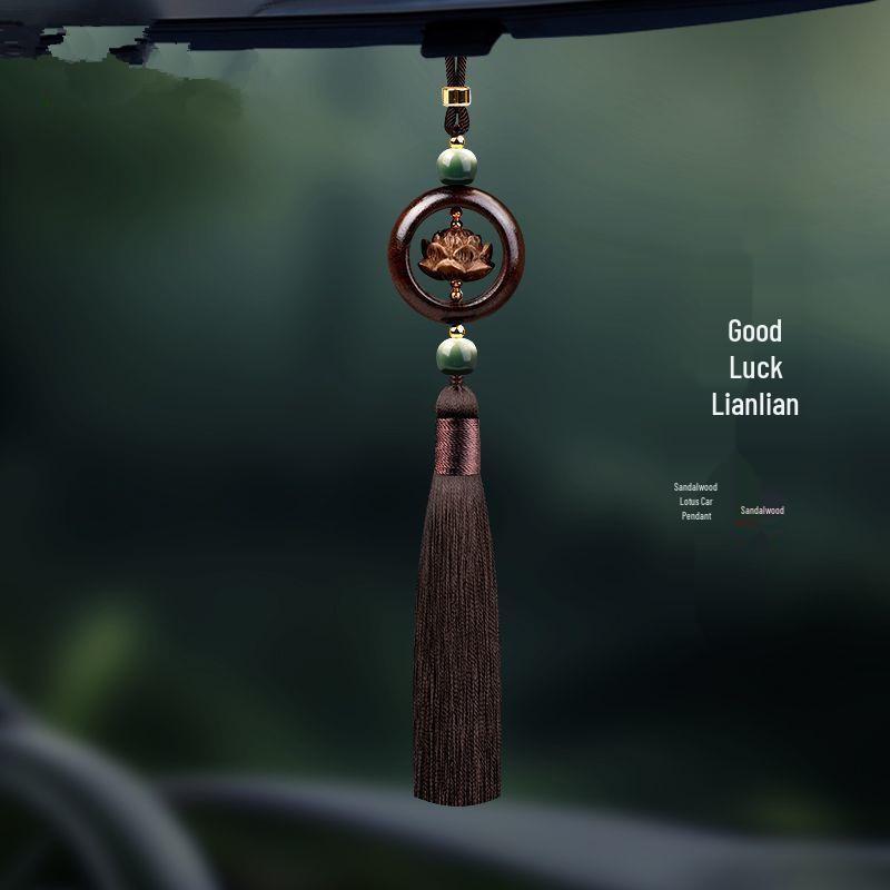 Sandalwood Lotus Car Pendant: Elegant Rearview Mirror Decoration