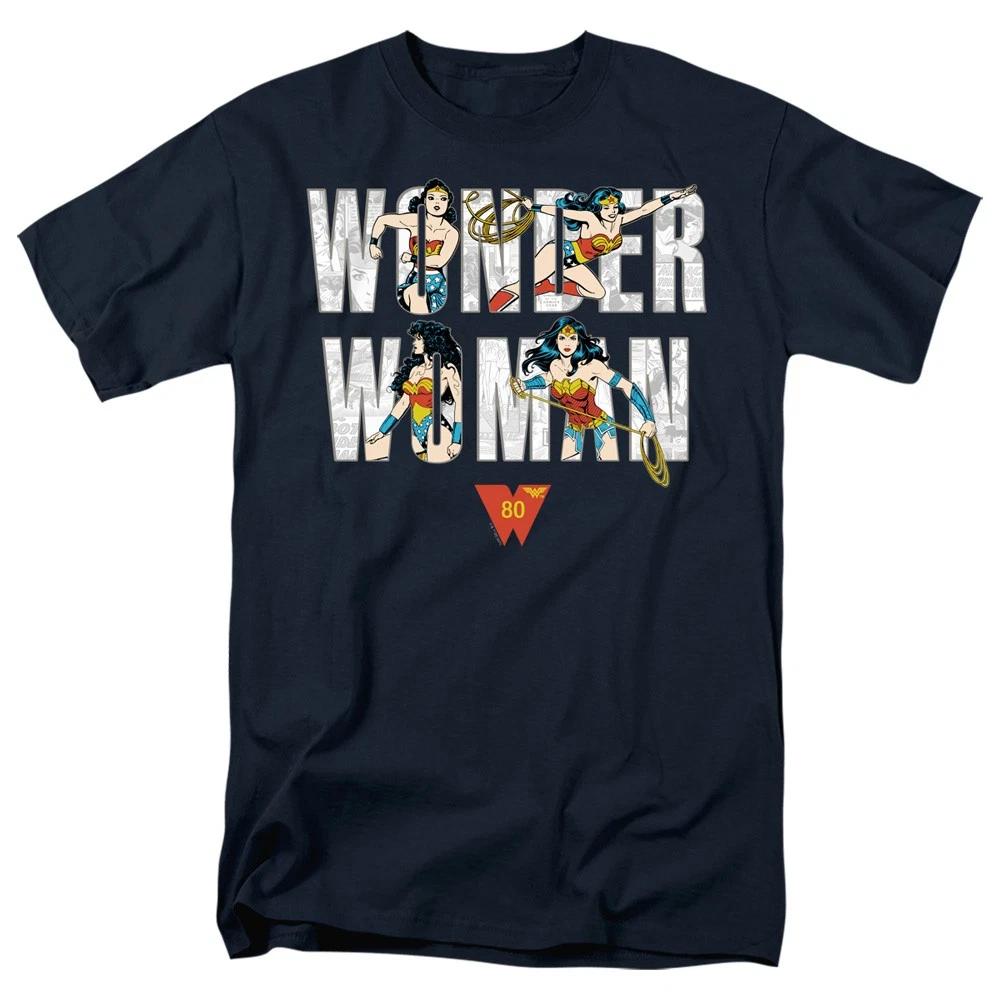 Justice League Wonder Woman 80 Years Illustrated Type Unisex Children s T-shirt Blue 100