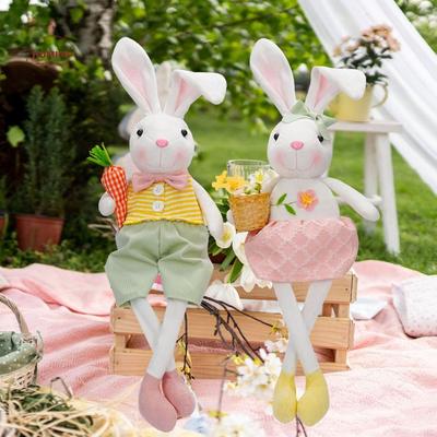 Verstellbarer Langbeiniger Osterhase Dekoration Niedlicher Ausstellungsgegenstand Karotte Blumenkorb Hase Feiertagsdekoration
