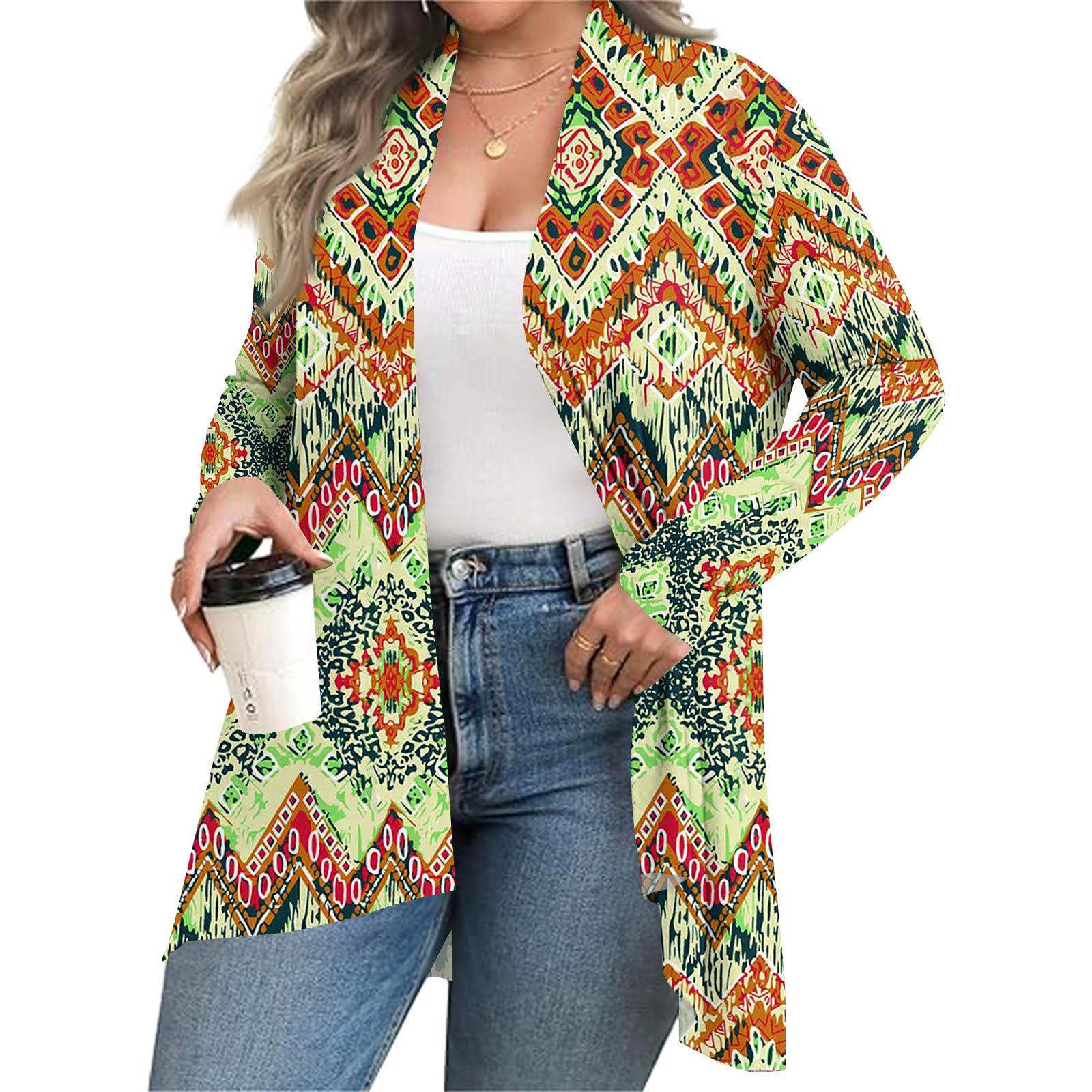 

Женский осенне-зимний модный повседневный кардиган средней длины с принтом и длинным рукавом XXXXL