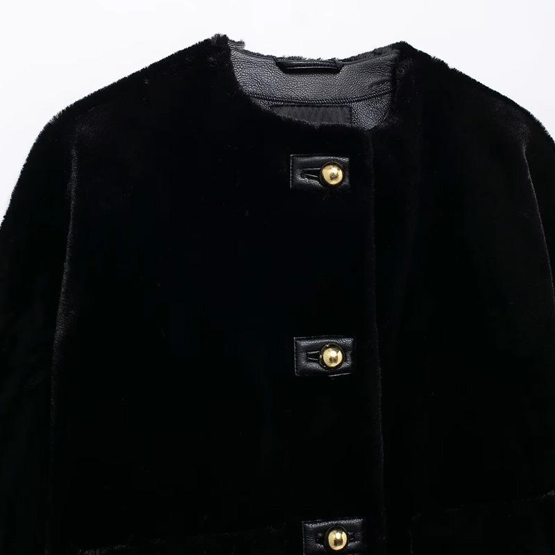 Crop Faux Fur Coat Women Autumn Long Sleeve Plush Black Jacket Outerwears Casual Warm Furry Woman Parkas