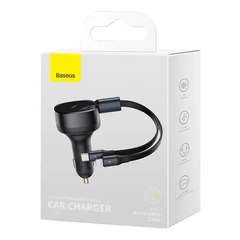 Ładowarka Samochodowa Baseus Enjoyment Z Kablami Usb-C + Lightning 3A, 30W (Czarna)