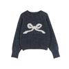Winter new women's clothing high-end bow sweater women's loose and lazy round neck long-sleeved knitted sweater top coat