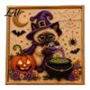 DIY Bead Art Crafts Halloween Witch Hat Cat 3D Pearl Painting Kit with Frame Hand-Pasted Craft for Adults Relaxing Handmade Kits Mosaic Home