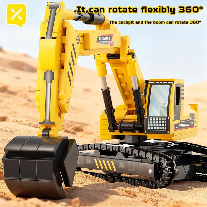 Building Blocks Excavator Construction Engineering Vehicle Toys Movable Arm 360° Rotation Anti-Slip Tracks Bricks Gifts for Boys