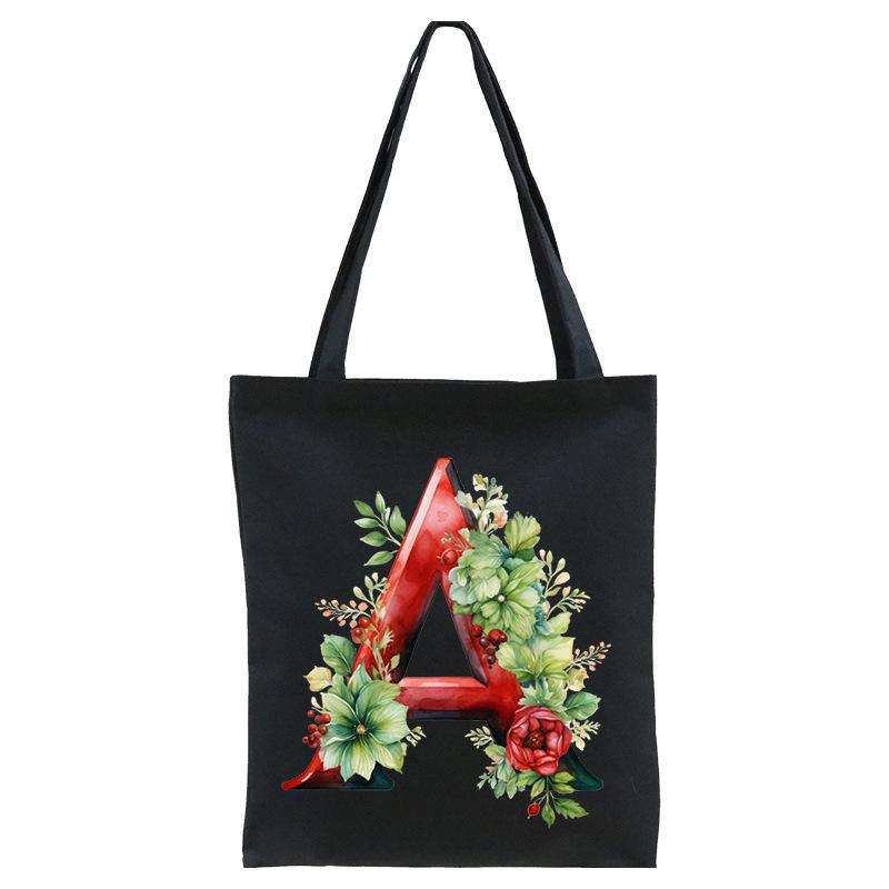 26 English letters A-Z floral print student canvas bag fashion portable shopping bag shoulder bag