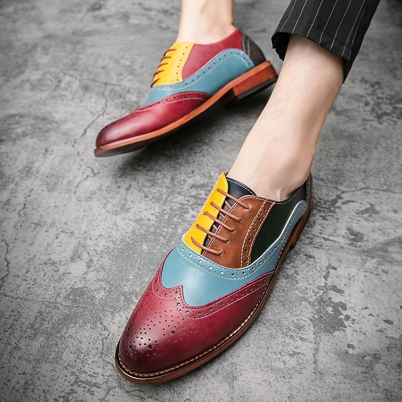 British Style Color Matching Leather Shoes Baroque Retro Contrast Color Men's Shoes