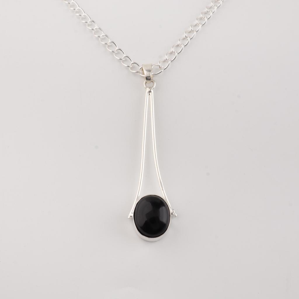 Natural Black Tourmaline Gemstone 925 Sterling Silver Handcrafted Necklace Partywear Women's Pendant 1.79" PP-69-27