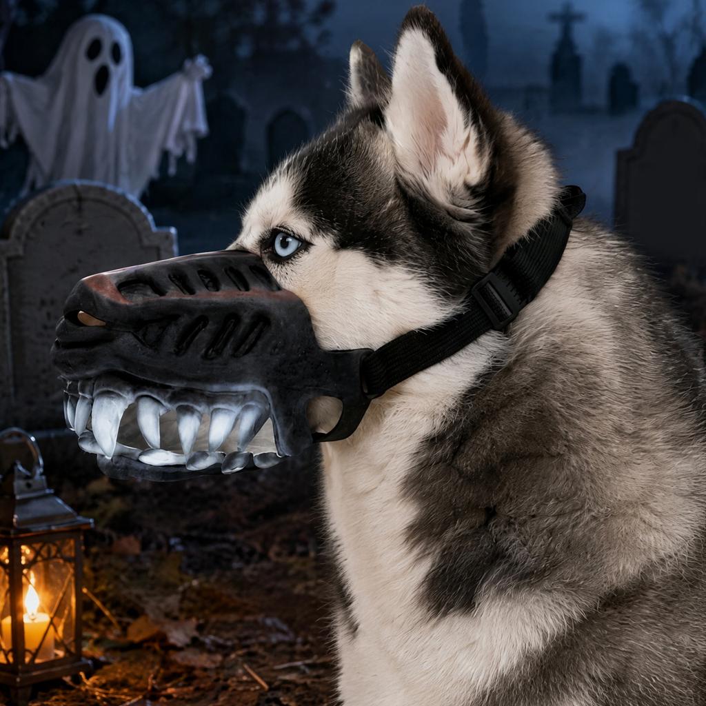 Hell Hound Monster Mask Scary Natural Latex Dog Costume Muzzle Pet Lifelike Teeth Mask for Small Medium and Large Dog