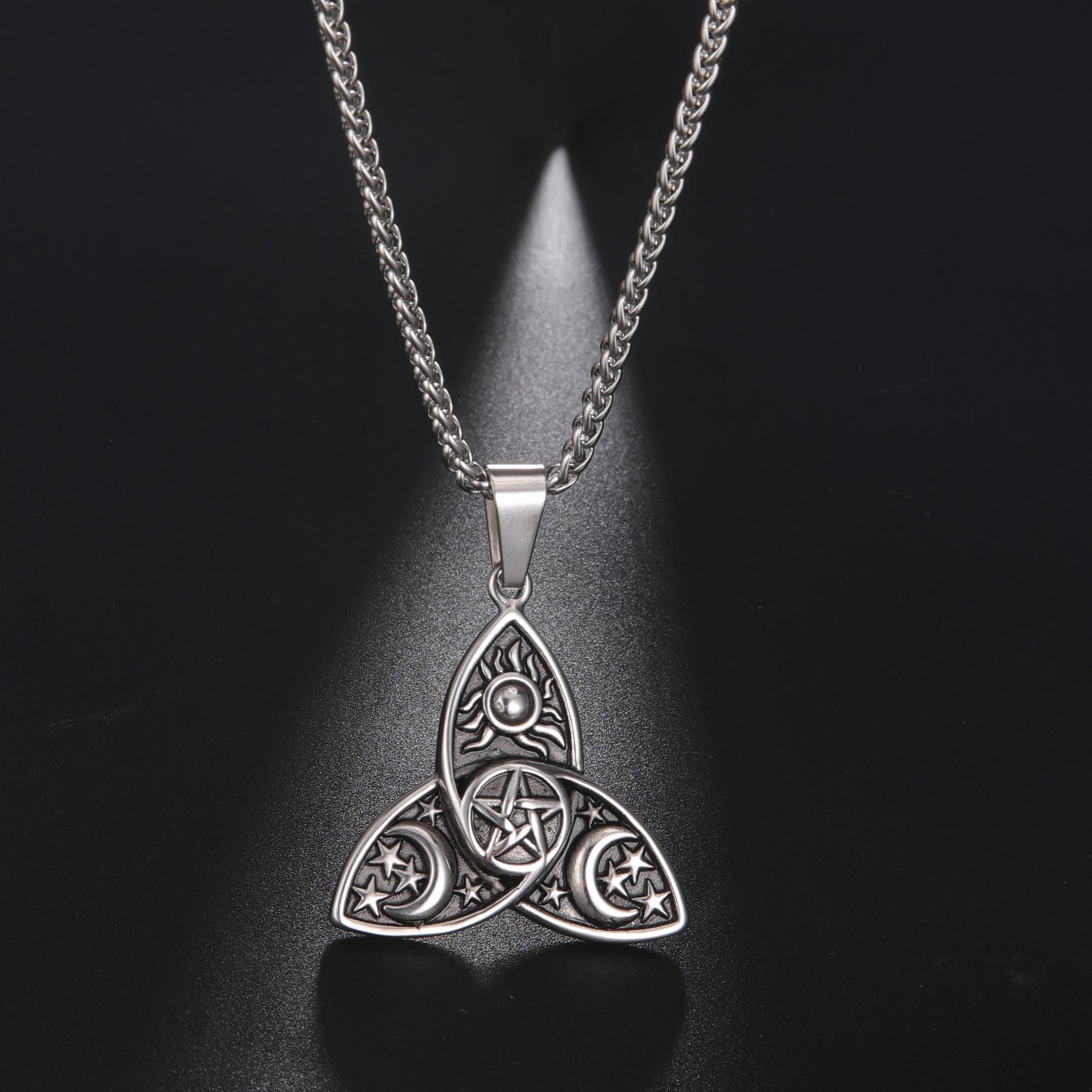 New Sun Star Moon Pendant Fashion Triple Moon Goddess Jewelry Necklace Light Luxury 60CM