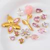2pcs Gentle Pink Crystal Zircon Bead Stainless Steel Charms Rose Flower Heart Necklace Pendant Women DIY Earring Jewelry Making