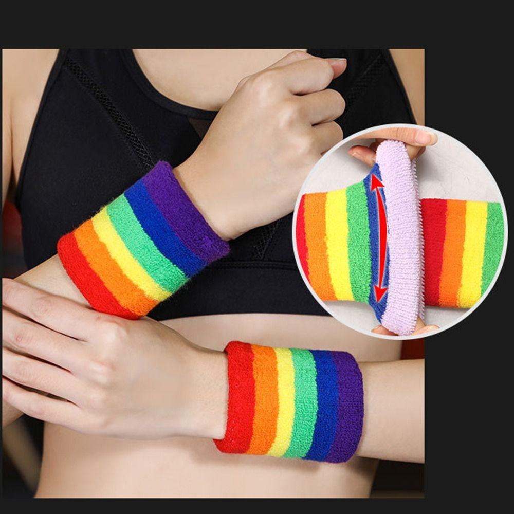 Buntes Regenbogen Tennis Stirnband Elastisches Sport Schweißband Fitness Handgelenkstütze Handgelenkschutz