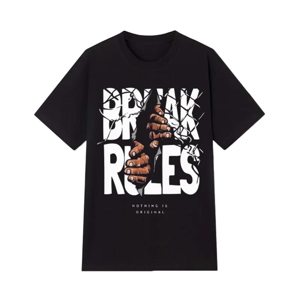 Black Men's Cotton Heavyweight T-shirt Fashionable Print Comfortable Breathable Casual Crew Neck Short Sleeve Top