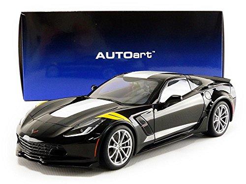 AUTOart 1/18 Scale Chevrolet Corvette C7 Grand Sport Black with White Stripes and Yellow Hash Marks