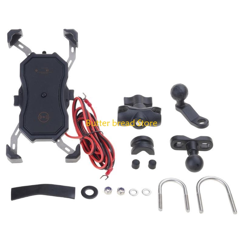 W89C Motorcycle Phone Mount Wireless/USB Handlebar/ Rear-View Mirror Holder