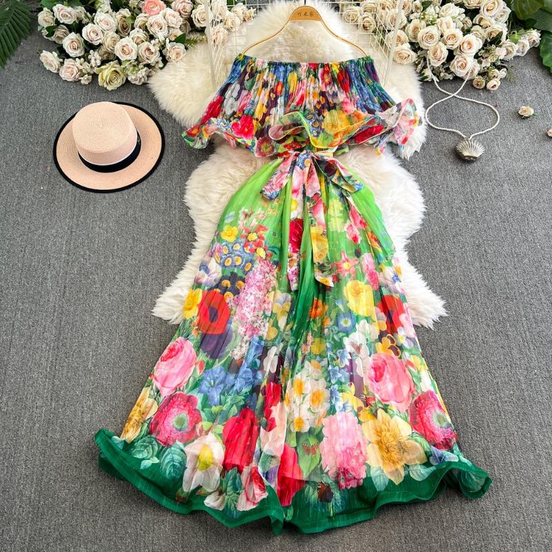 Bedrucktes Rüschenkleid Ein elegantes Ein-Schulter-Kleid mit einer gerafften Taille für Damenbekleidung im frühen Frühling