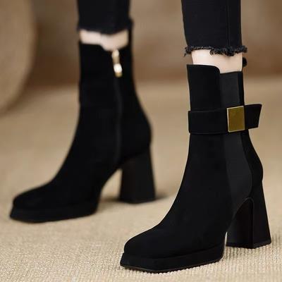 Fashion High Heels Women Ankle Boots Elegant Chunky Suede Shoes Designer 2025 Winter Trend New Fashion Party Boots Woman Pumps Botas
