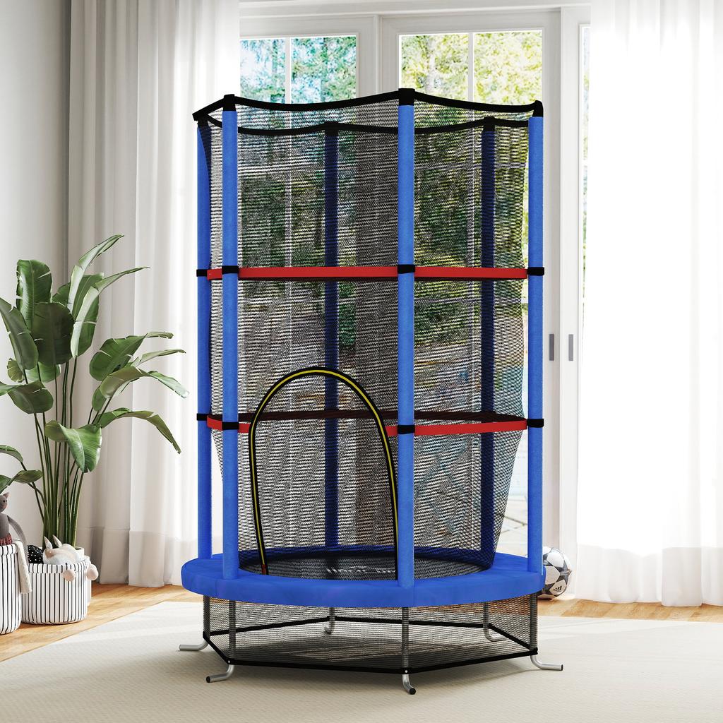Trampoline for Children 3-6 Years with Safety Net, 6 Poles and 3 Entrances, Diameter 140x190 Cm, Blue and Black