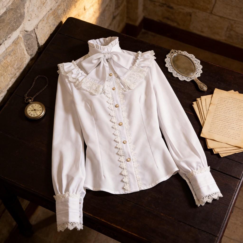 Camicia Gotica Vittoriana da Donna in Tessuto di Lino con Design Arricciato per Cosplay e Spettacoli Teatrali