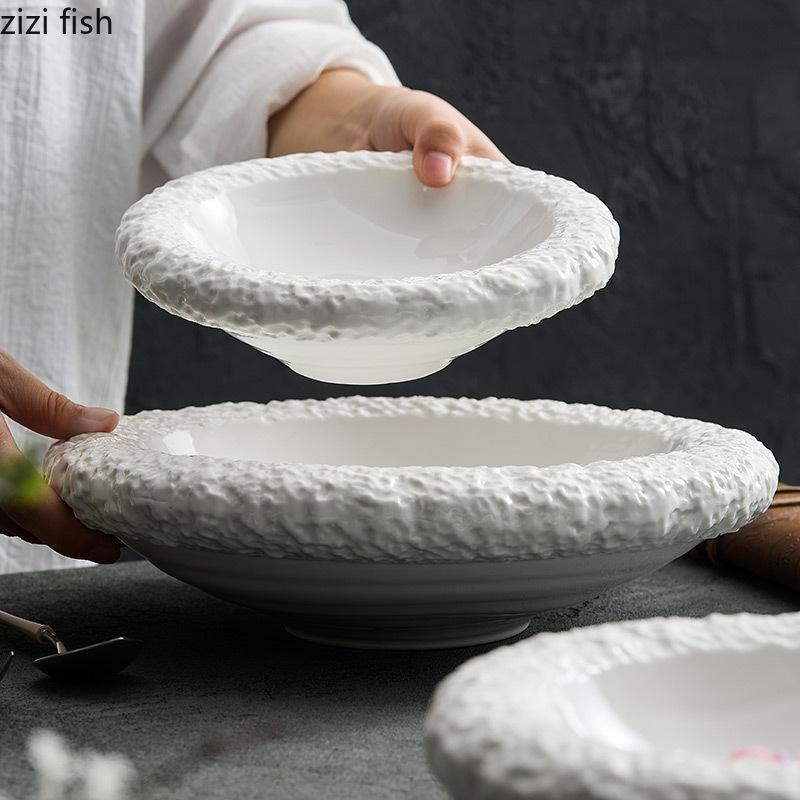 Rock Texture Ceramic Double Layer Bowl Restaurant Creative Thick Soup Bowl Salad Bowl Dessert Snack Bowls Specialty Tableware