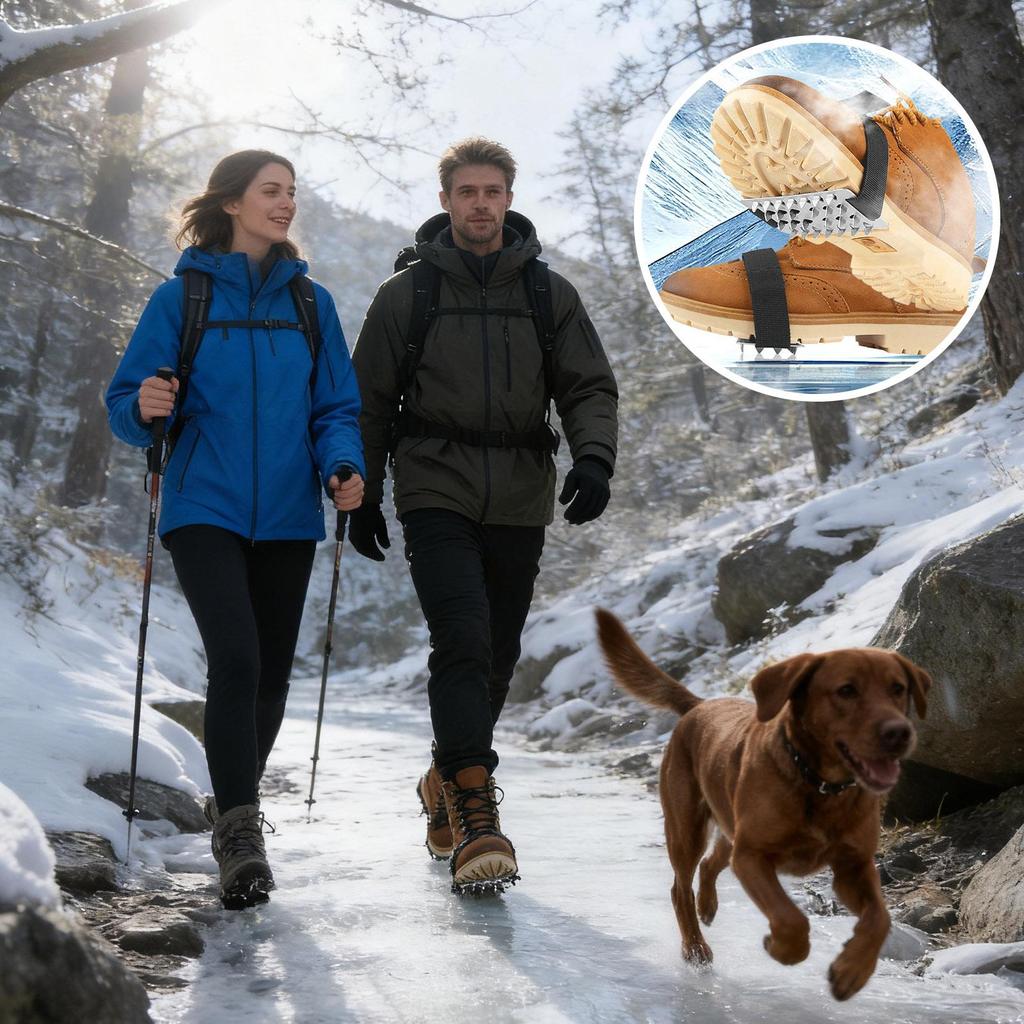 Ice Spikes for Boots Anti-Slip Stainless Steel Footwear Ice Grippers Traction Cleats for Climbing Running Mountaineering Walking