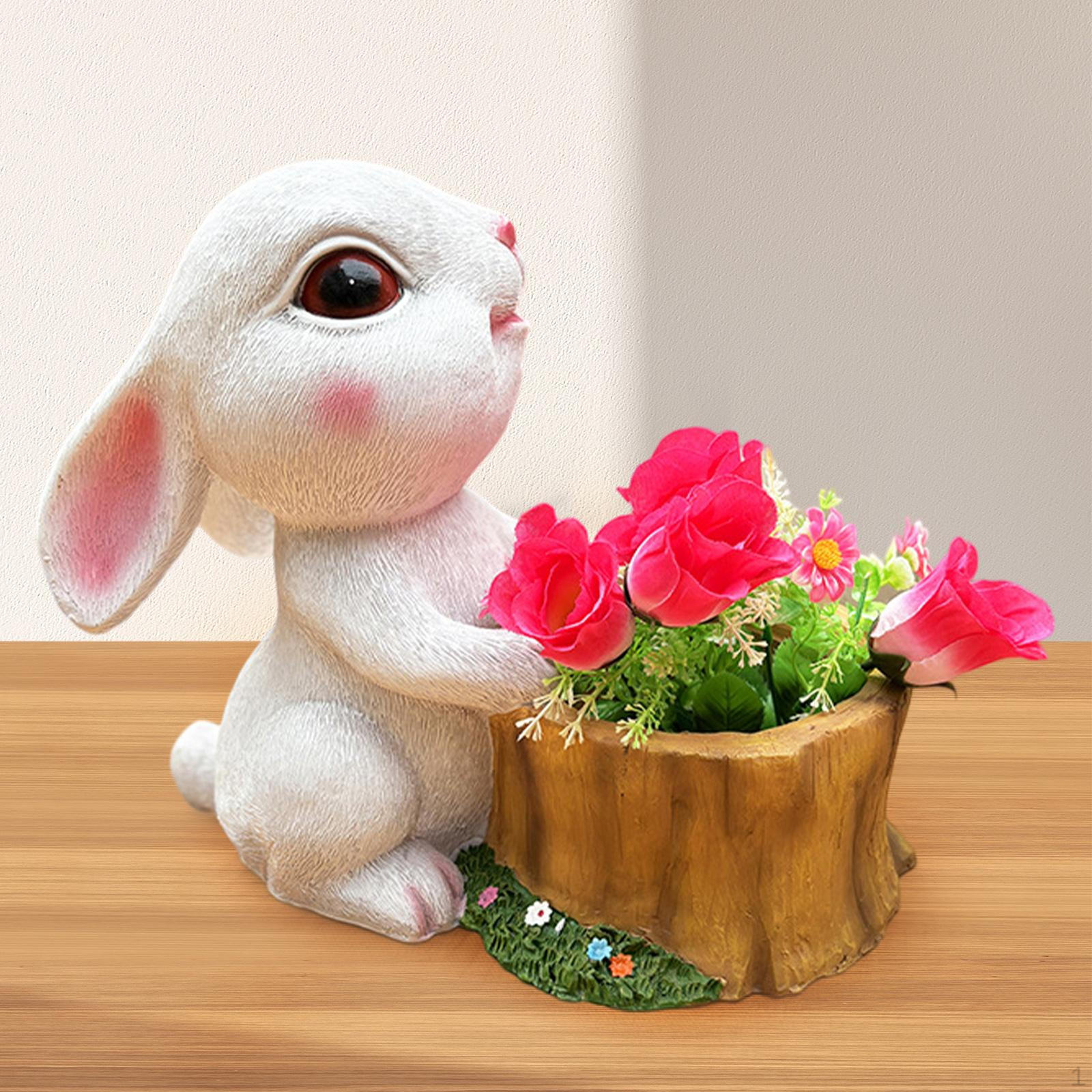 

Rabbit Flowerpot Cute Plant Pot Creative Bunny Figurine Decorative Resin Flower Desktop Planter білий