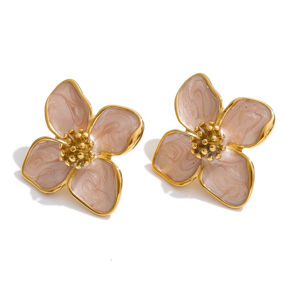 

Yhpup 24*26mm Waterproof Stainless Steel Enamel Flower Stud Earrings for Women 16K Golden PVD Plated Exquisite Jewelry Gift