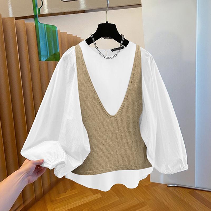 ZANZEA Women Casual Round Neck Long Sleeve Loose Patchwork Blouse